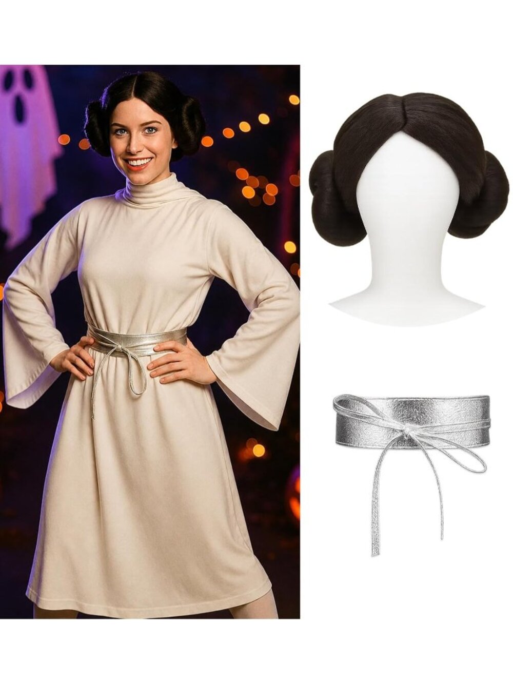 Women's Black Bun Cosplay Convenient Set Include Adjustable Wig Cap Headpiece